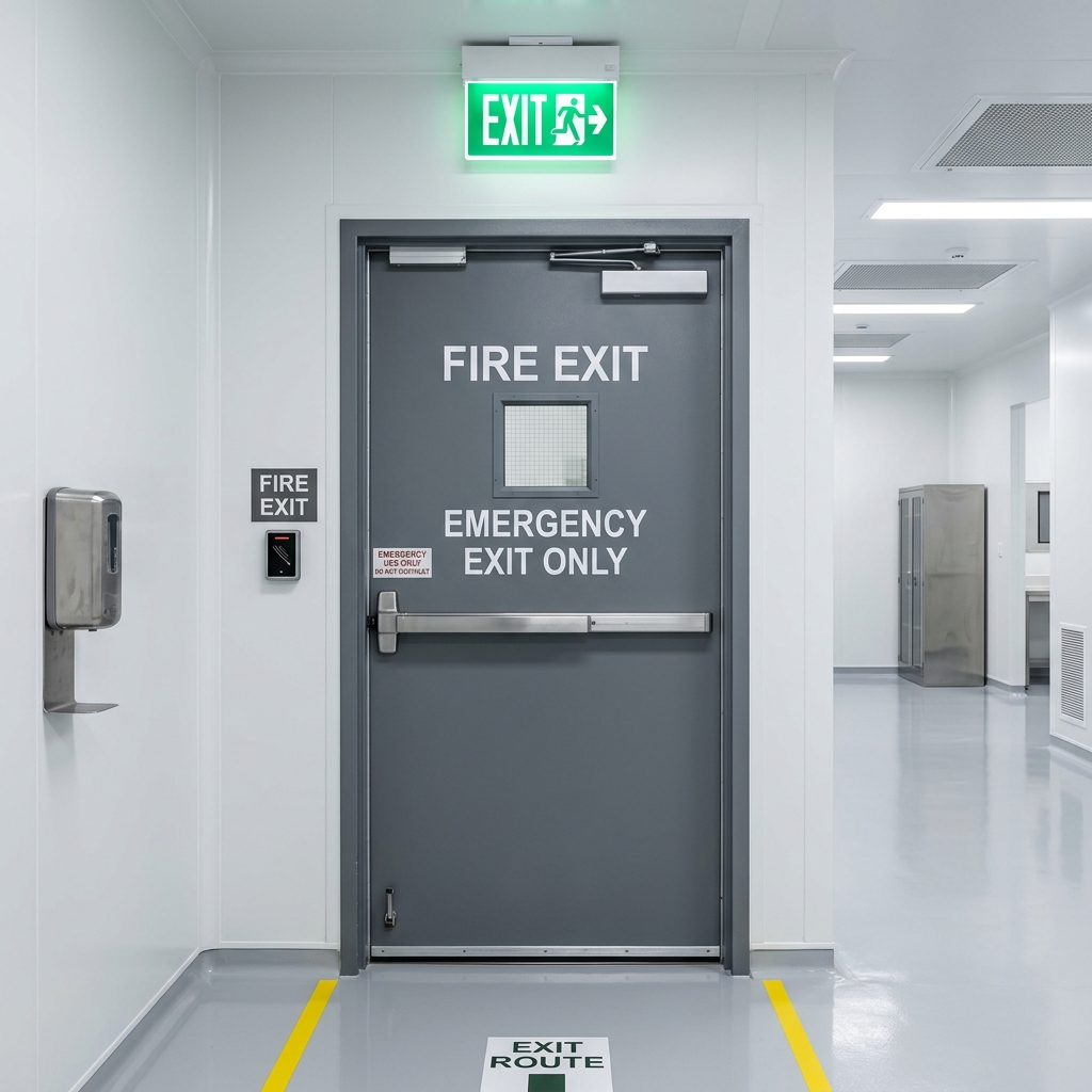 Emergency push bar exit door assembly