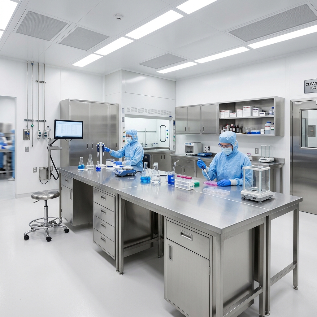 Pharmaceutical cleanroom grade steel tables and benches