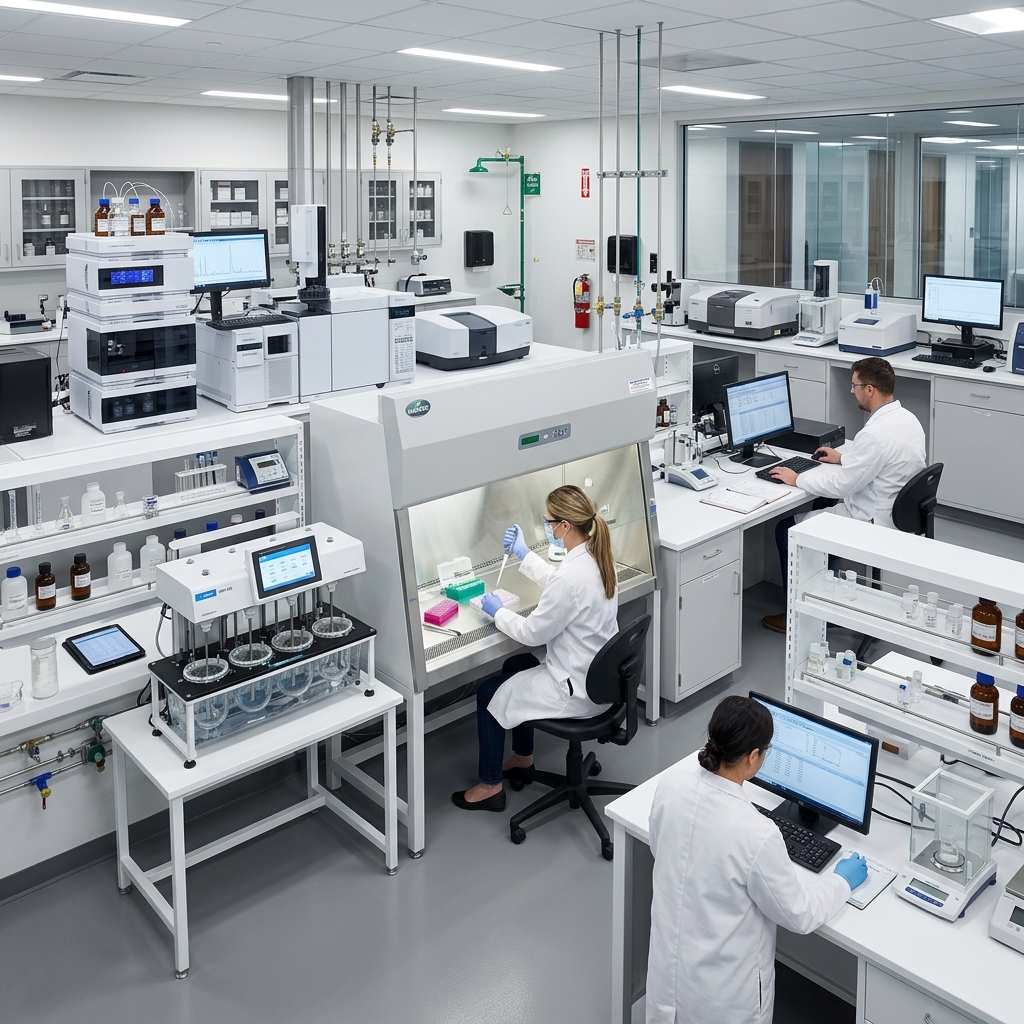Quality control testing lab setup with spectrometers